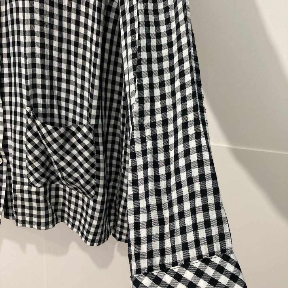 J Jill Button up shirt black white gingham single pocket long sleeve soft size M - Picture 10 of 12